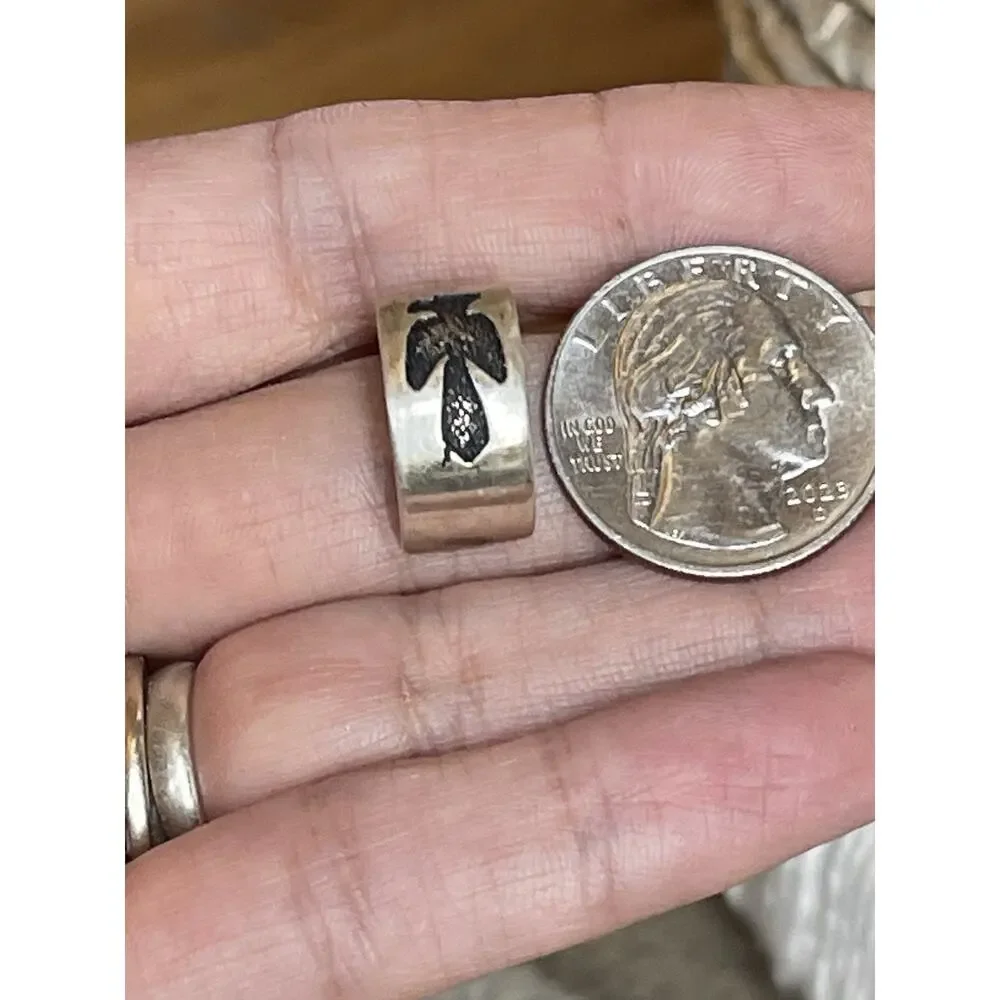 Vintage Navajo Sterling Silver Thunderbird Half Hoop Earrings Signed CT Native